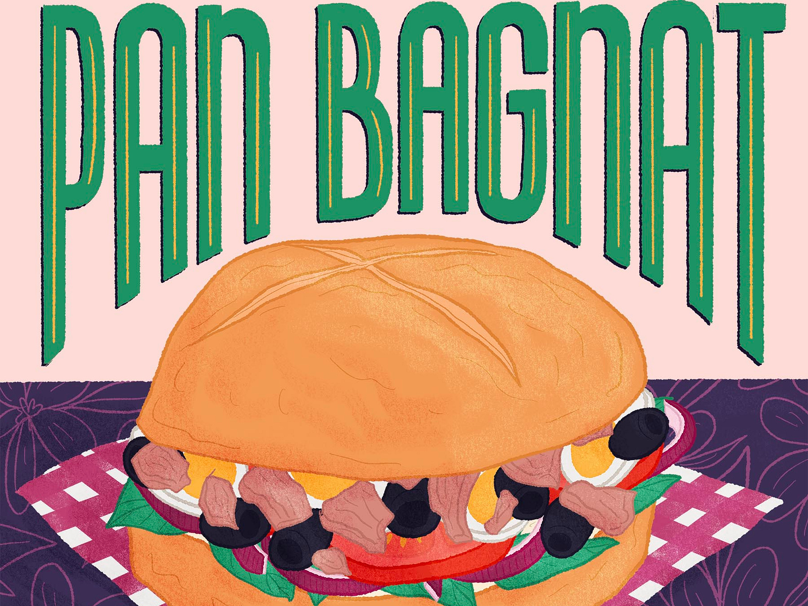 Pan Bagnat Sandwich Illustration by Jennifer Hines on Dribbble