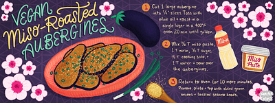 Illustrated Recipe: Miso-Roasted Aubergines food illustration food recipe handdrawn handlettered illustrated recipe illustration infographic lettering recipe recipe illustration