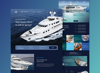 Landing page UI design for the website of Yacht. branding design figma graphic design illustration ui uiu uiux ux website
