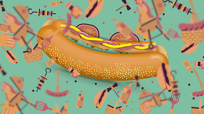 Background pattern of a huge hot dog with sausage and fast food fast food