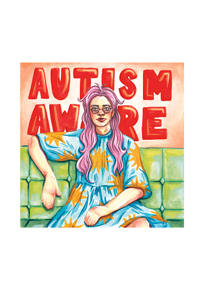 Autism Awareness and Acceptance autism acceptance autism awareness bold bright character colourful contemporary art disability awareness expressive art gouache painting illustration impactful art maximalism maximalist meaningful art neurodivergence painting portrait red sepia