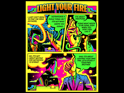 Motivation: Lighting your own fire comics design illustration psychedelic retro surrealism vector vintage