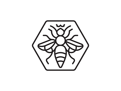 Bee Queen artwork bee branding graphic design hexagon icon icons insect insects line logo mark minimal nature queen