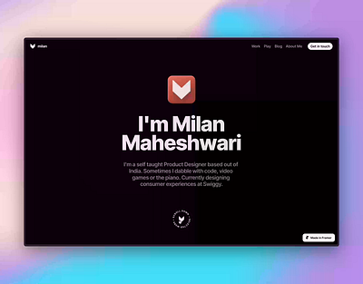 Milan Maheshwari — Portfolio Website animation framer interaction portfolio product designer ui ux web design website