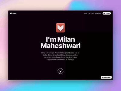 Milan Maheshwari — Portfolio Website animation framer interaction portfolio product designer ui ux web design website