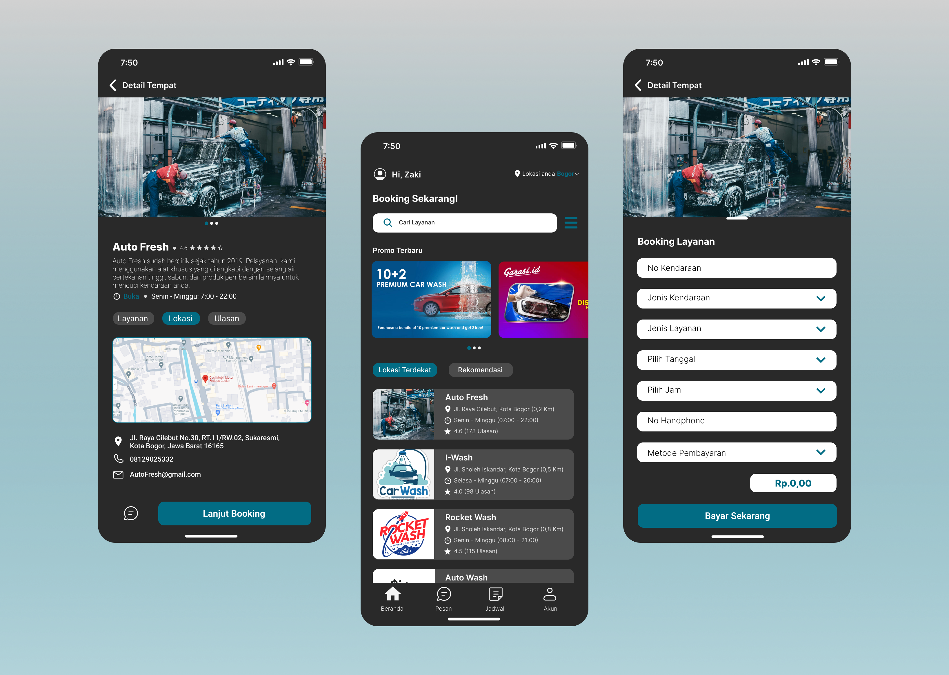 MyCarWash app design mobile app ui
