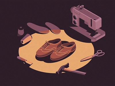 Illustrations for the design blog article blog editorial graphic design hammer illustration light minimalism noir sew sewing shoes spot web website