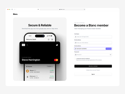 Simple Sign up Page app bank app bank website banking design system fintech get started landing page login minimal onboarding registration sign in sign up transactions ui ui design user interface ux website