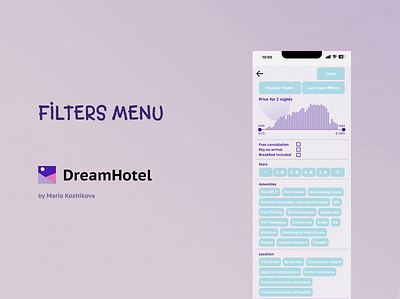 DreamHotel - Filters menu accomodation app app design booking booking app desktop hotel hotel app hotels mobile mobile design prototype ui ux ux design ux designer