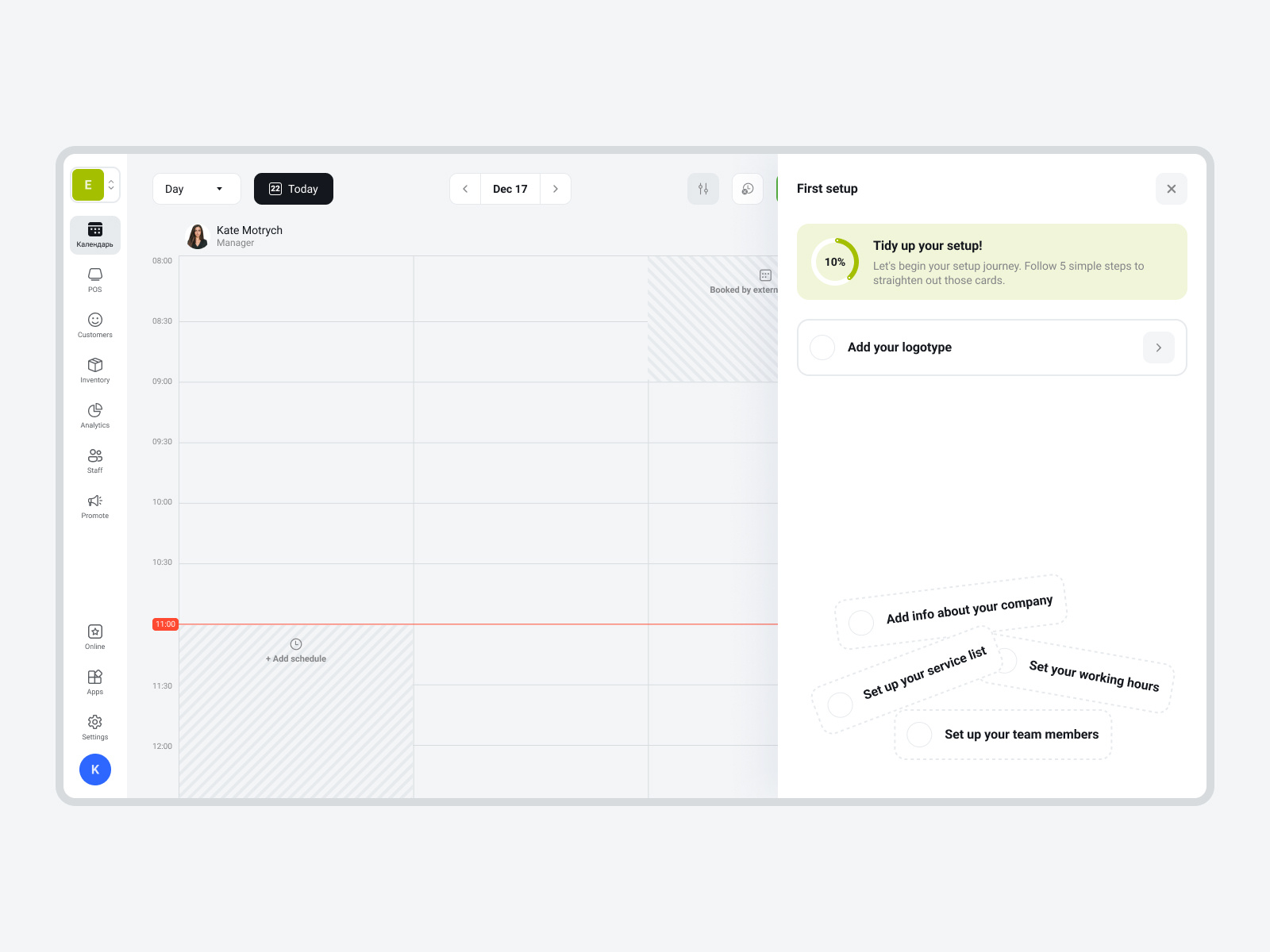 Onboarding (first setup) appointments booking calendar crm onboarding product design saas schedule setup tour ui usability ux web webdesign