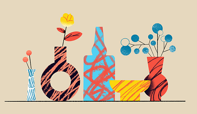Vase 2d character design flat flower illustration jungle