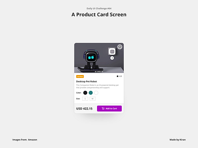Daily UI Challenge #64 ai card design ecommerce mobile design product card product screen robot robotics ui uichallenge ux uxdesigner uxui