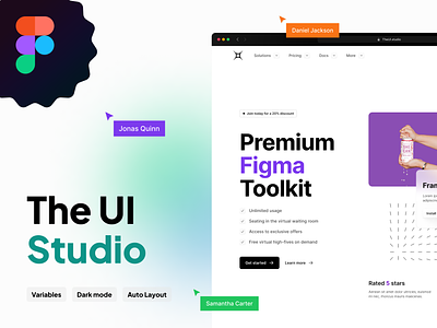 UI Studio | Toolkit for Figma auto builder clean dark design design system download figma kit landing layout page resource saas sytem tailwind tool toolkit ui variants