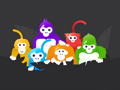 Monkeys Animation 2d after effects animation art branding character colors design gif gradient graphic design illustration leaf loop monkey motion graphics vector video