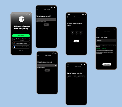 Spotify Sign up screens mobile design product design spotify ui