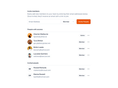 Invite Members 🧸 avatar avatars button buttons design input invite list members menu minimal saas select ui web design