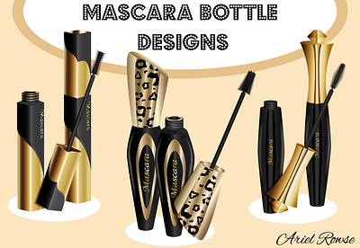 Mascara Bottle Designs - Packaging Mockups beauty brand black branding cosmetics golden graphic design illustration makeup mascara packaging pakaging design product design product mockup ui