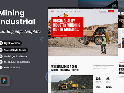 Mining Industrial Landing Page app landing page design kit figma industrial landing page landing page landing page template mining mining industrial mining industrial landing page mining landing page product landing saas landing sketch software startup landing page theme ui kit web design mockup website design website template