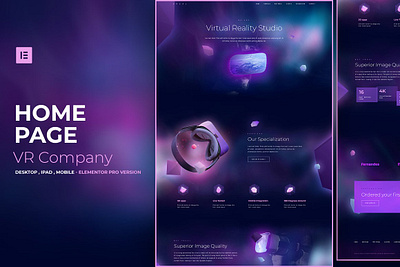 VR Company - Elementor Pro Layout 3d land landing page layout page page builder photoshop ps shapes site template ui ux virtual reality vr web design wordpress