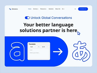 Globalize - Ai translator ai ai app animation app clean concept hero landing page translation translator ui ux web webdesign website white