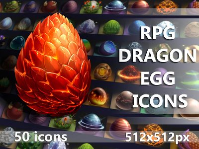 RPG Dragon Egg Icons 2d art asset assets dragon egg eggs fantasy game game assets gamedev icon icone icons indie indie game mmorpg psd rpg set
