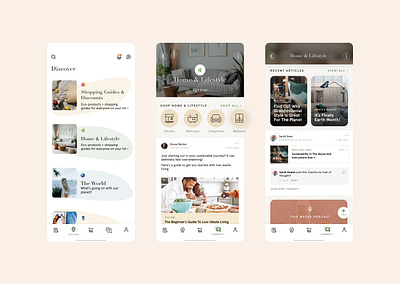 Discover in app Feed articles brand cards comments dashboard discover ecommerce feed forum ios mobile app shopping ui widget