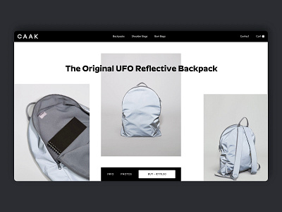 E-Commerce Product Page animation backpack blackwhite carousel desktop ecommerce fashion fullscreen jitter minimal ui webdesign