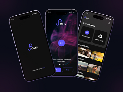 Video Editing Homepage Mobile App UI dark homepage purple uiux videoediting welldux