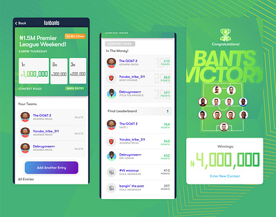 Fanbants Results Screens animation daily fantasy mobile nigeria nigerian daily fantasy nigerian sports betting sports betting ui ux