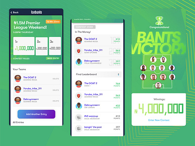 Fanbants Results Screens animation daily fantasy mobile nigeria nigerian daily fantasy nigerian sports betting sports betting ui ux