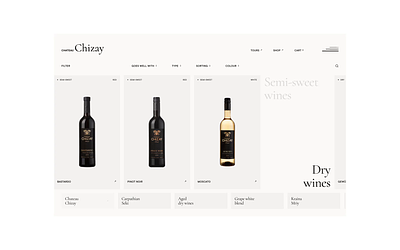Online wine shop. List and individual product page chateau creative animation e commerce light design list page minimalist style online wine shop popup product cards product page purchase shopping cart transition transition animation ukrainian brand wine wine brand wine producer wine shop