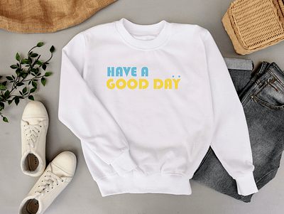 T-shirt/Sweater Design with Bright Color Text adobe photoshop appareal blue bright color clothing cloths design display distro minimalism mockup simple design sweater t shirt t shirt design text typography white sweater white t shirt yellow