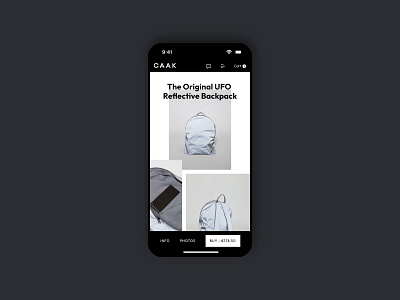 E-Commerce Mobile Product Page animation background backpack blackwhite ecommerce fashion fullscreen jitter minimal mobile product ui webdesign