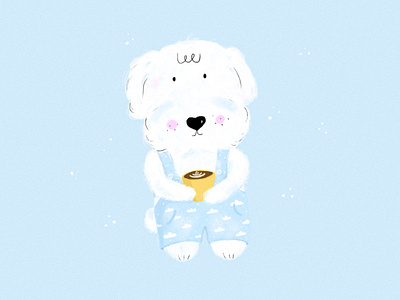 Cute doggo with coffee art cute digital dog illustration procreate