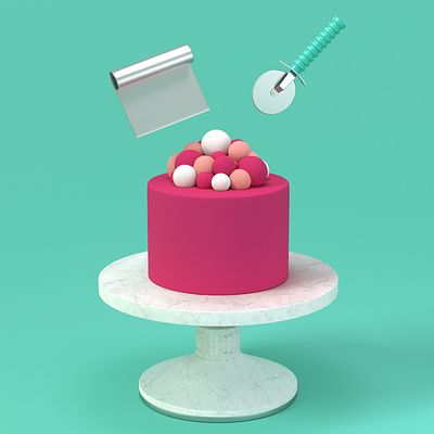 Cake 3d art 3d illustration cake cake knife candy cook creative design green kitchen tools pink turquoise