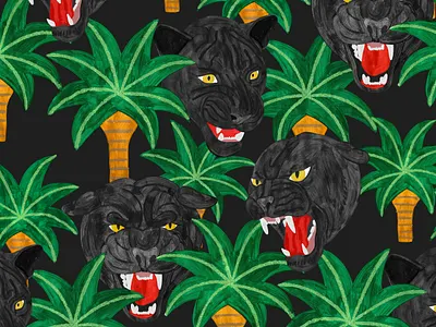 Jaguars & Palms illustration jaguar painting palm tree repeat pattern textile design