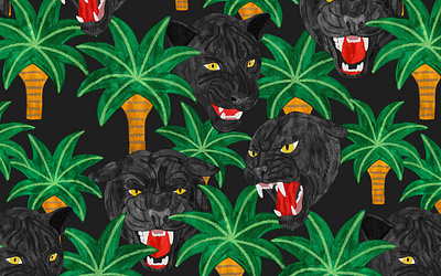 Jaguars & Palms illustration jaguar painting palm tree repeat pattern textile design