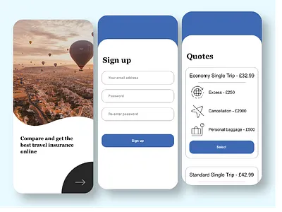 Travel Insurance App app branding design illustration logo mobile mobile app prototype ui ux