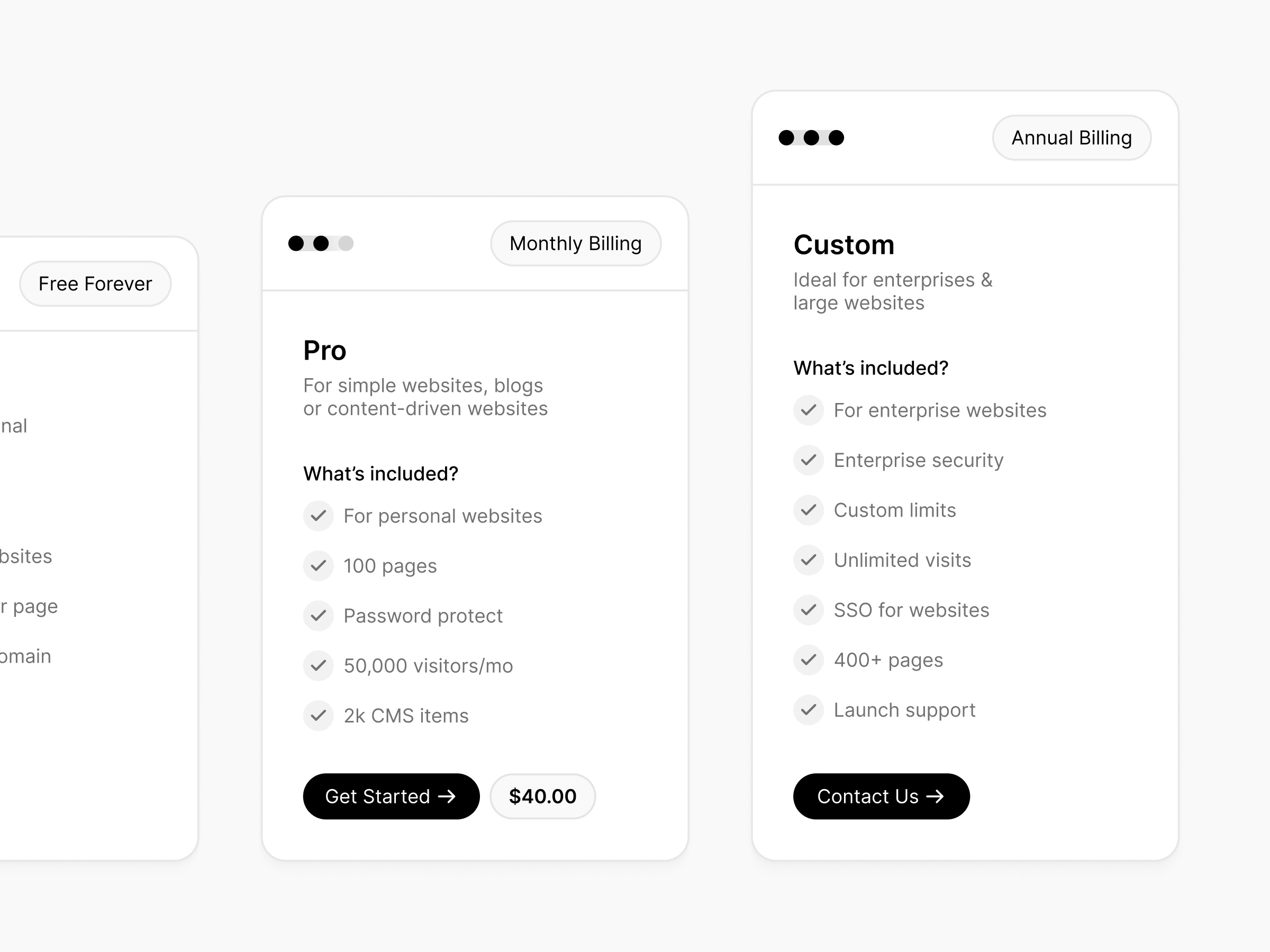 Pricing Cards animation card design cards exploration minimal design minimalist minimalui modals pricing pricing cards pricing section product design simple design simpledesign uidesign uiux user interface