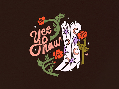 Yeehaw boots cowboy cowgirl drawing illustration lettering rose
