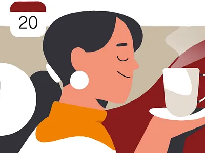 Coffee time 2d illustration character design coffee design flat girl graphic graphic design illustration motion graphic motion graphics ternium vector work home.