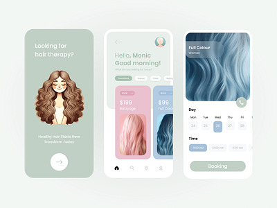 Hair Salon - online appointment mobile app app appointment beauty booking branding design graphic graphic design hair online pastel salon theraphy trio shots ui uxui visual design