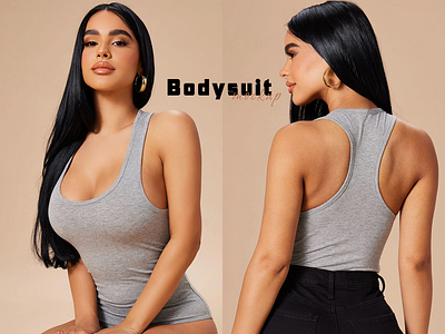 Bodysuit Mockup apparel bodysuit clothes design download fabric fashion female girl mockup model photoshop psd template textile woman