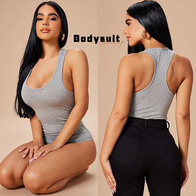 Bodysuit Mockup apparel bodysuit clothes design download fabric fashion female girl mockup model photoshop psd template textile woman