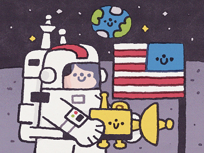 Astronaut 2d america appolo astronaut cartoon cosmos cute design doodle earth flag fun graphic design hero illustration japanese kawaii moon stars usa