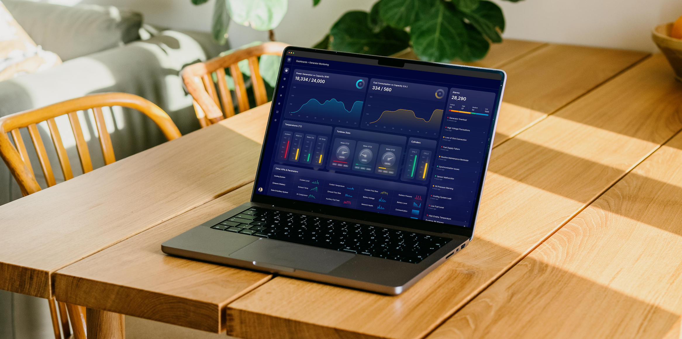 Electric Generator Dashboard - concept design (Discovery) admin alarms ui analytics blue charts concept crm experience dashboard dashboard concept dashboard design dashboard ux design glasmorphism management saas ui startup ui statistics ui user experience ux