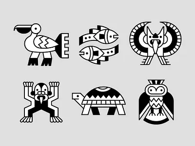 Ancient Animals animal bat duck fish icon illustration monkey nature owl turtle wild wildlife