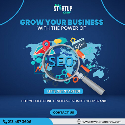 Grow Your Business branding design graphic design illustration logo my startup crew seo typography ui ux vector web design