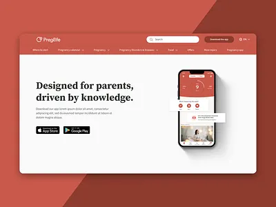 Pregnancy Content Website header landing page layout menu visual design