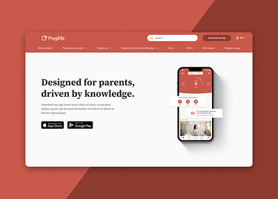 Pregnancy Content Website header landing page layout menu visual design
